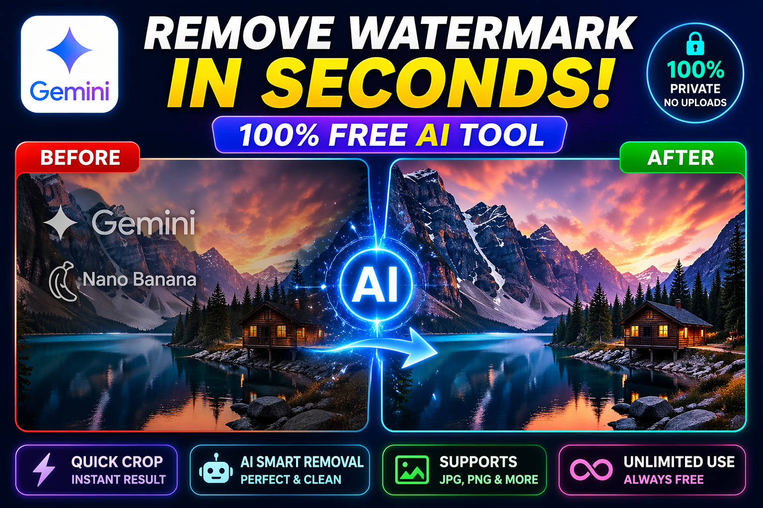Remove Gemini Watermark from Images – Free AI Tool (No Upload, 100% Private)
